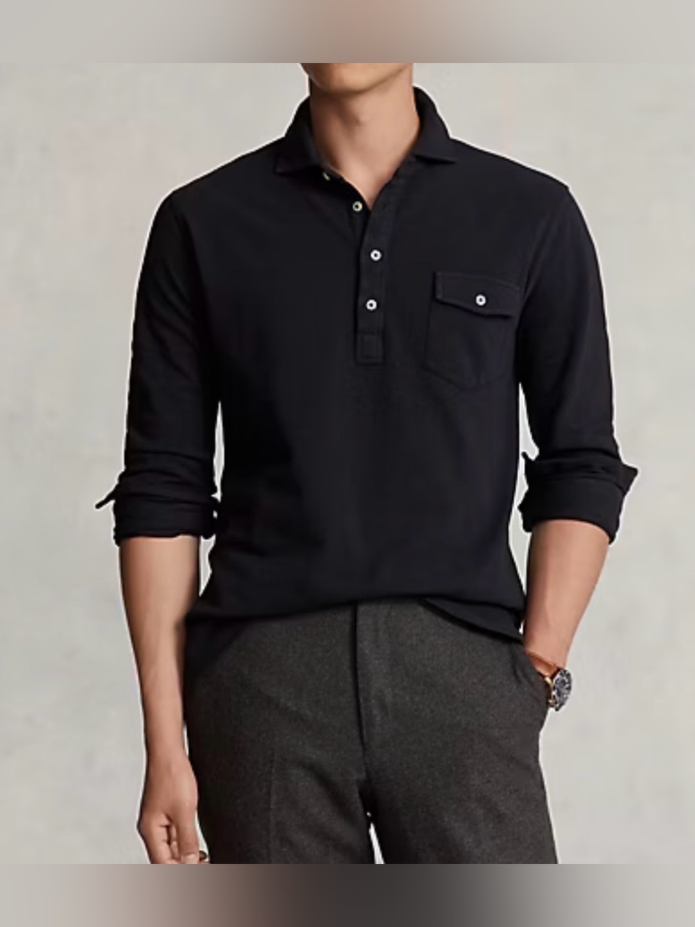 $168 Polo Ralph Lauren Men’s Sz M Classic Fit Mesh Long Sleeve Polo Shirt Black